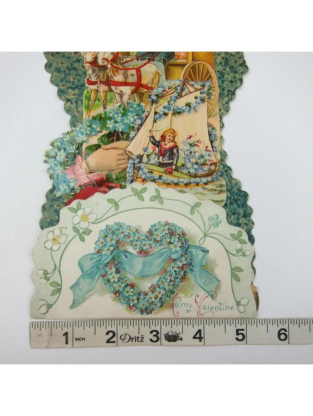 Antique Valentine Honeycomb 3D Pop Up Ship Boy Sailor Suit Girls Carriage LARGE